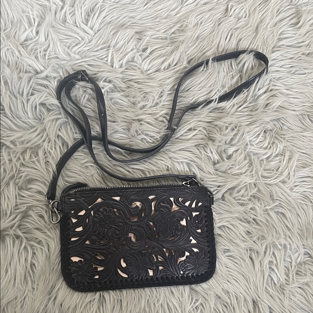Chic Black Floral Crossbody Bag